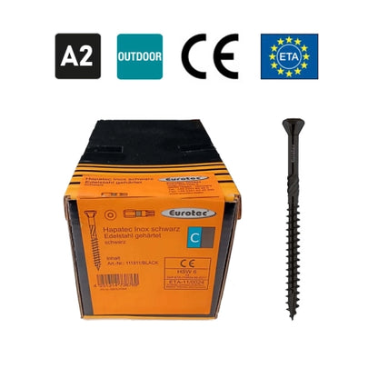 Eurotec Hapatec - Nerūdijančio plieno medsraigčiai (4.5 x 50 mm) (200 vnt.) juodi